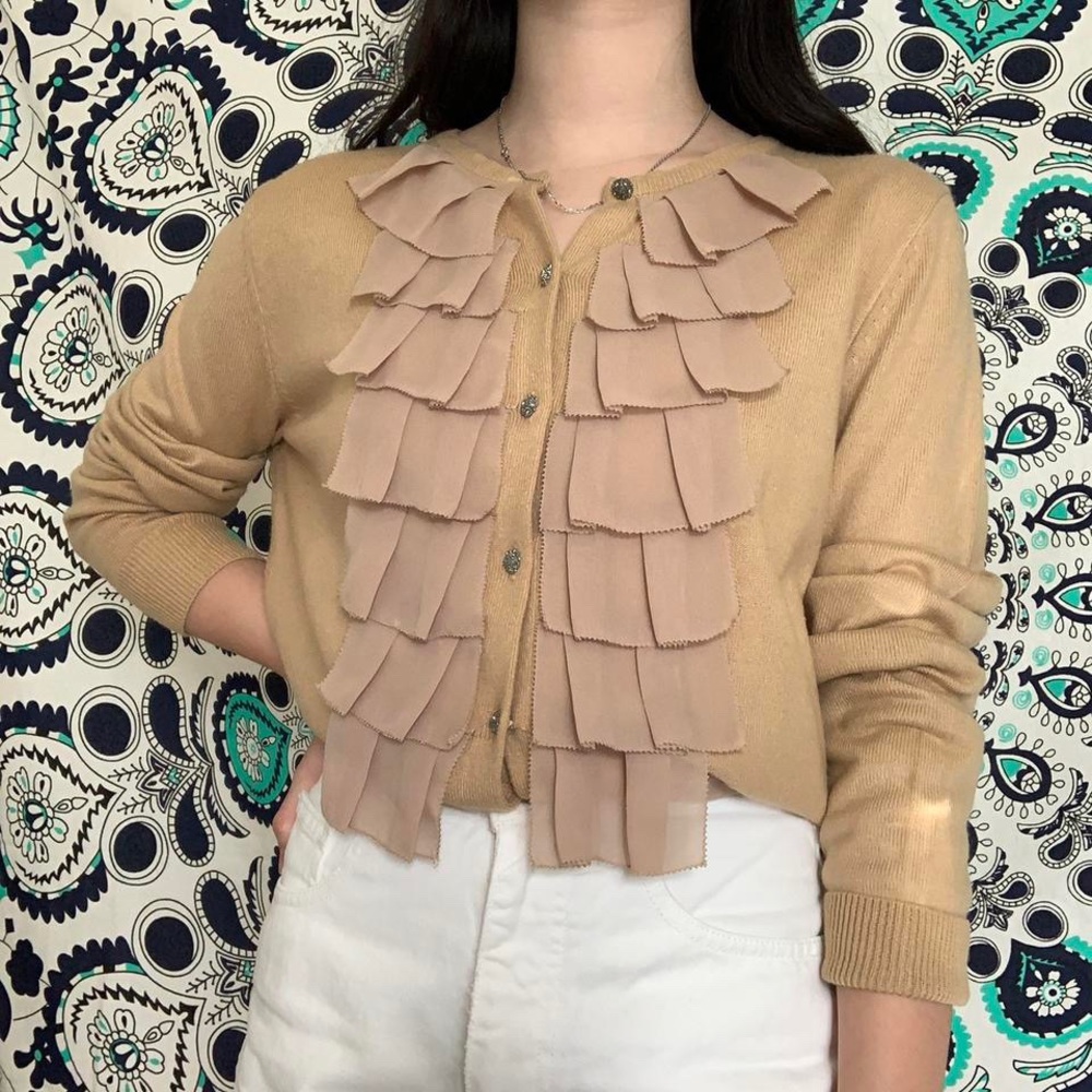 New York & Company Beige Ruffle Cardigan - Picture 8 of 10